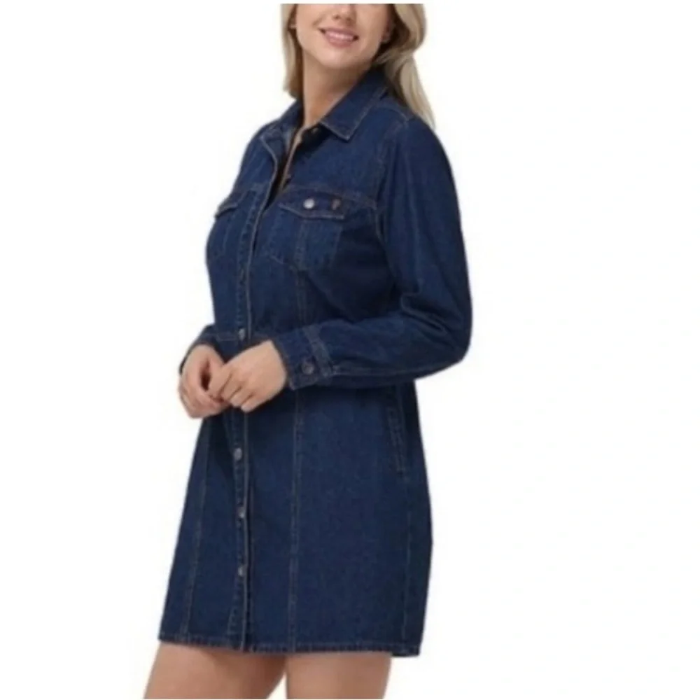 FRYE NWOT Women’s Denim Button Front Dress, Chest & Side Pockets 😍 - Picture 3 of 7